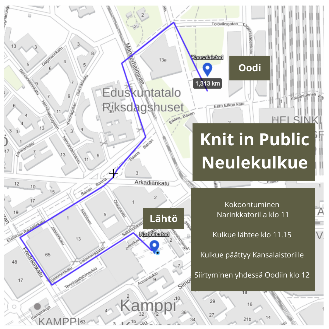 Reittikartta Knit in Public kulkueelle